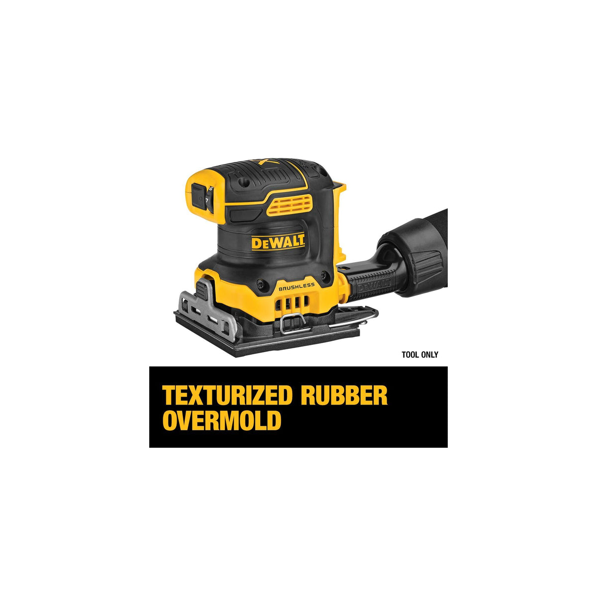 DEWALT DCW200B long dust chute option for larger battery setups.