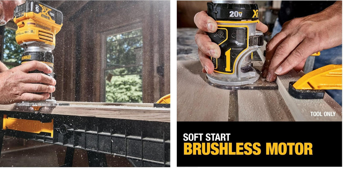 DEWALT DCW600B ergonomic design supports comfortable long sessions during routing tasks.