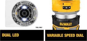 DEWALT DCW600B fixed-base router highlights stable, clean edge shaping for cabinetry.