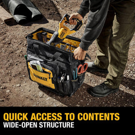 DEWALT dirt-repellant tarpaulin helps keep gear cleaner during daily hauling.