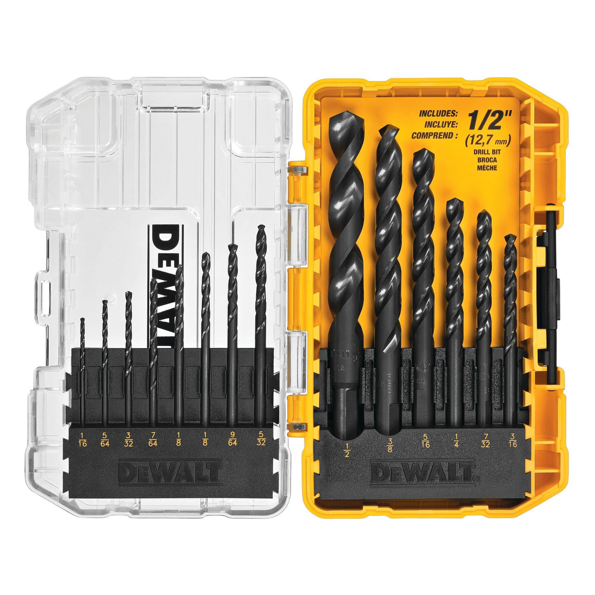 DEWALT drill bit set 14-piece with 135-degree split point improves start accuracy