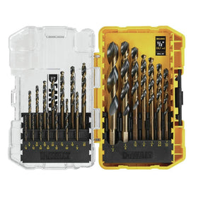 DEWALT 21-piece drill bit set with black-gold coating for rust resistance and durability.