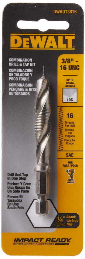 DEWALT drill-tap-unc-38-inch hex-shank demonstrates impact driver compatibility and durability