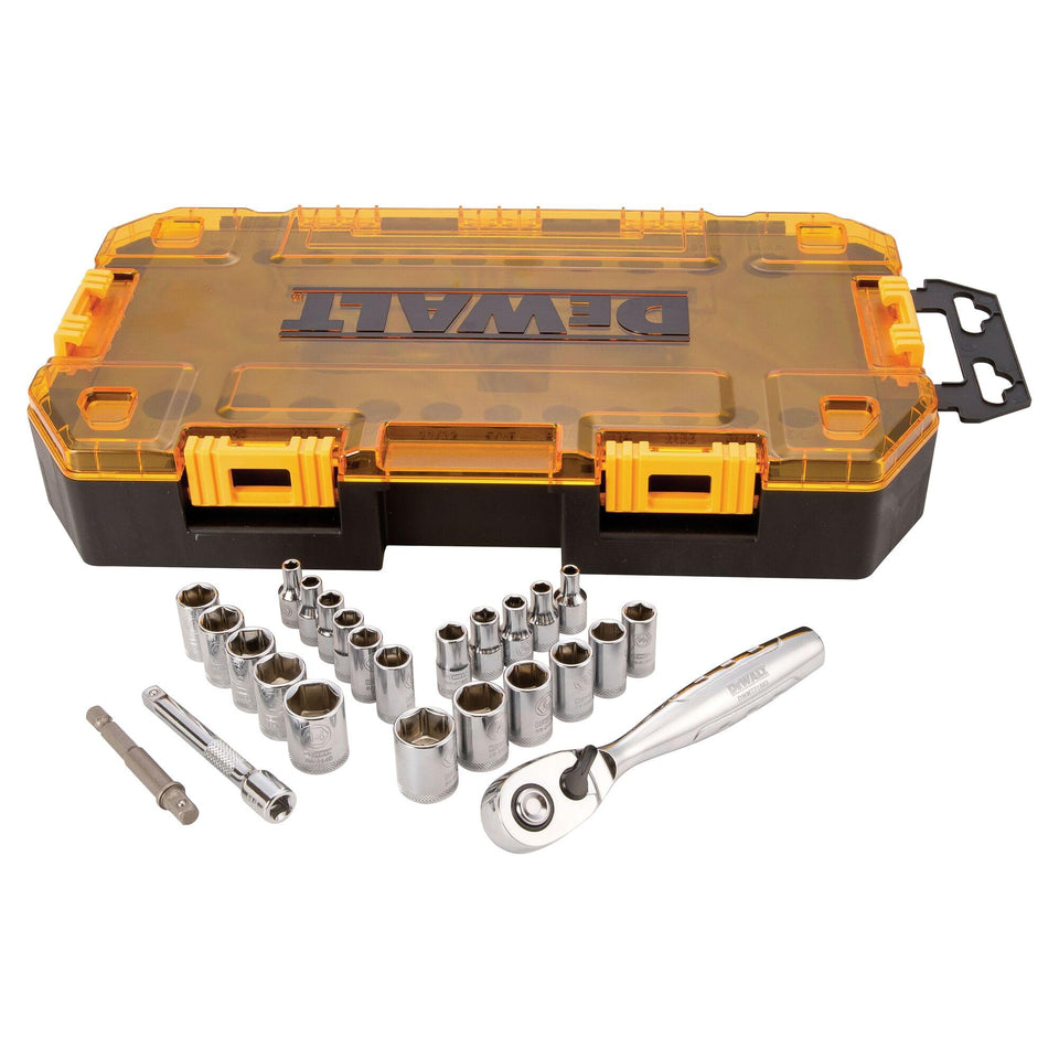 DEWALT drive socket set with 1/4-inch drive in an open case for quick on-site repairs.