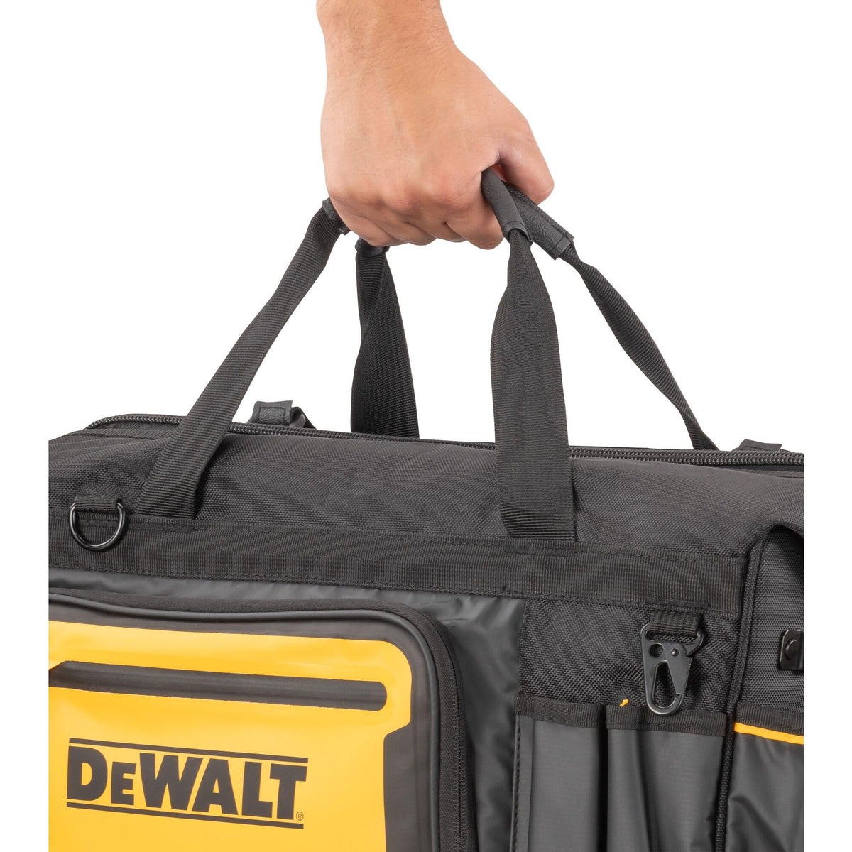 DEWALT durable 1680 denier fabric withstands tough jobsite grime