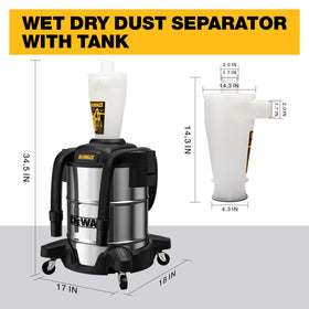 DEWALT dust separator kit includes lid and hoses for quick setup.