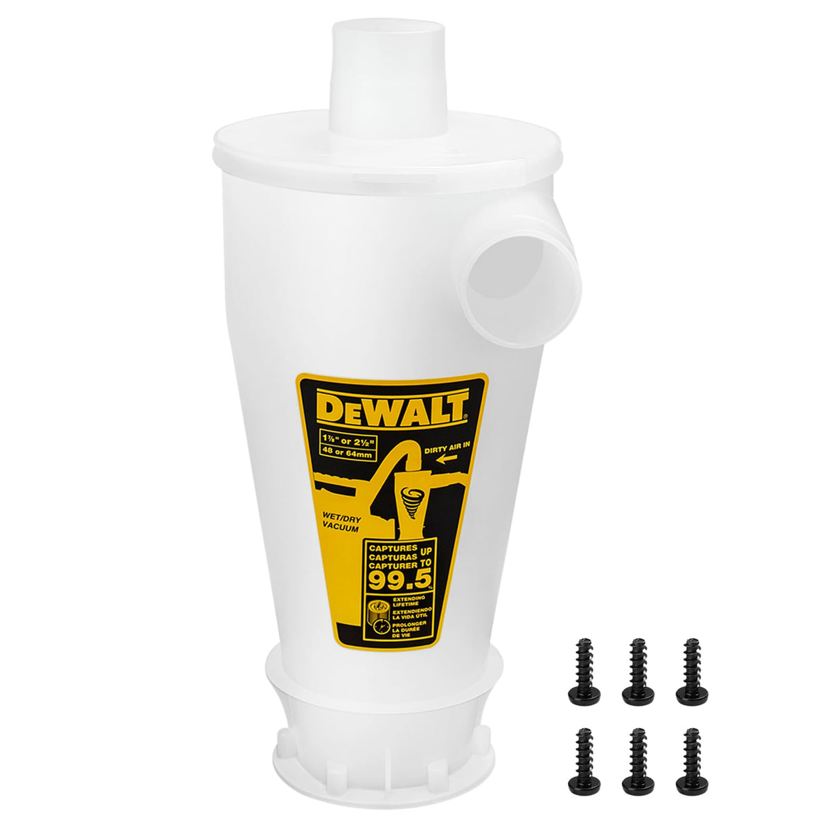 DEWALT DXVCS001 cone turbine view showing debris pre-separation for improved suction