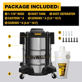 DEWALT cyclone efficiency captures debris before entering the vacuum.