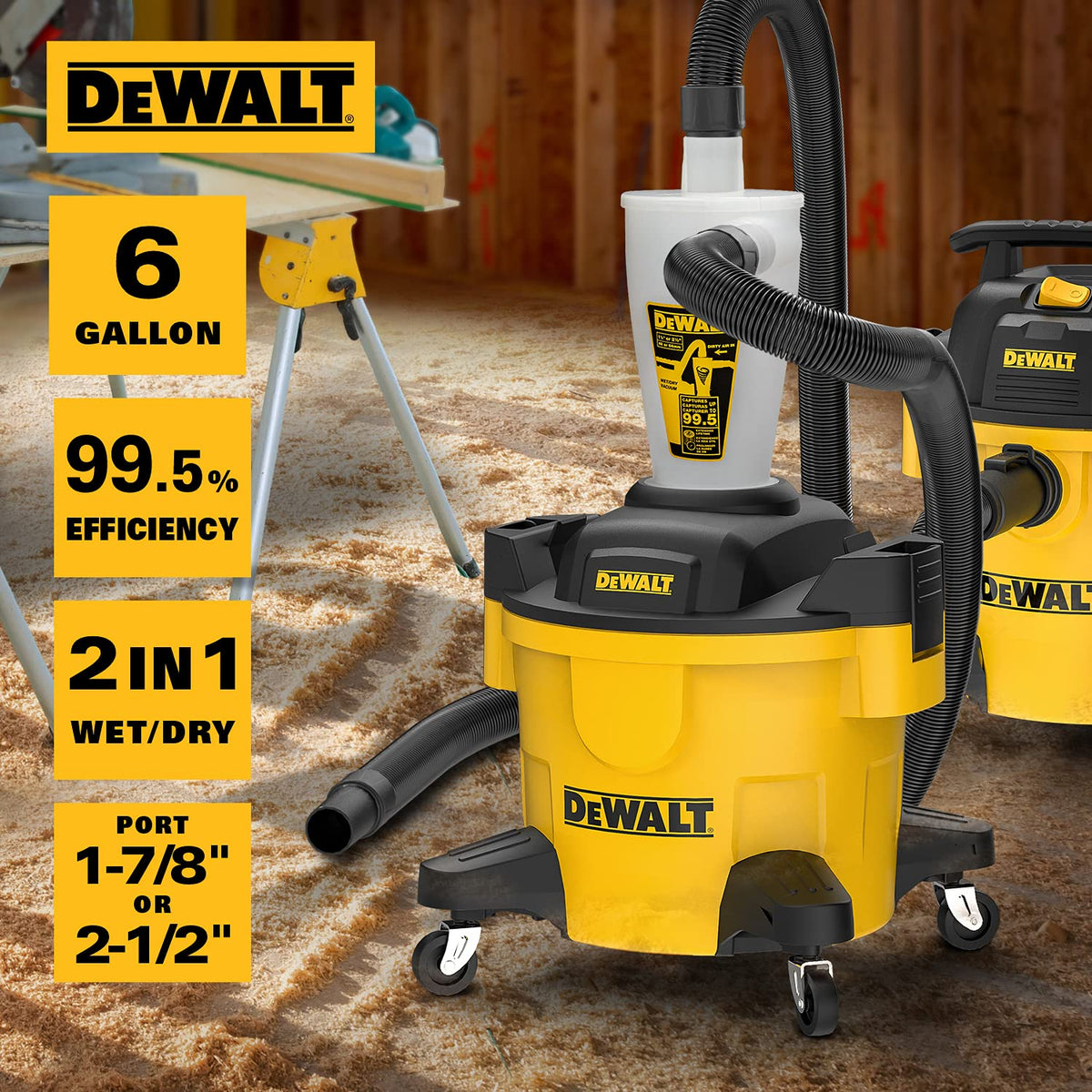 DEWALT dust separator 6-gallon bucket ready to collect waste.
