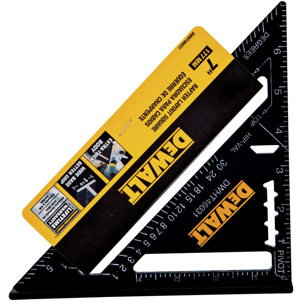DEWALT DW SQRE QUICK packaging image shows US-made quality and helpful sizing.