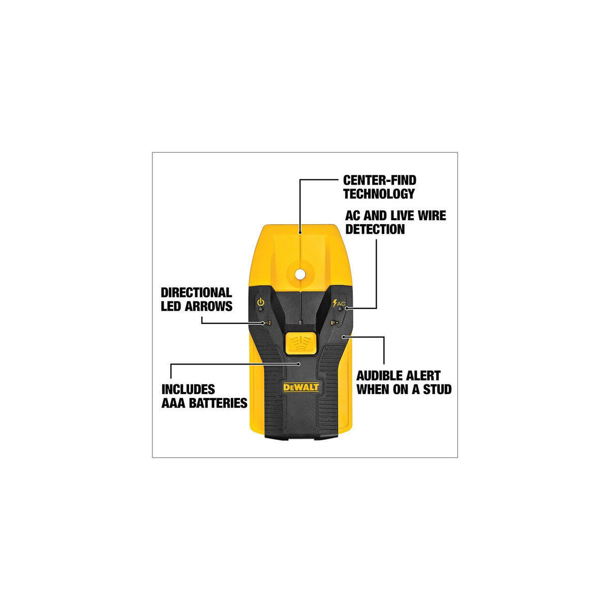 DEWALT DW0100 audible alert confirms stud location quickly.