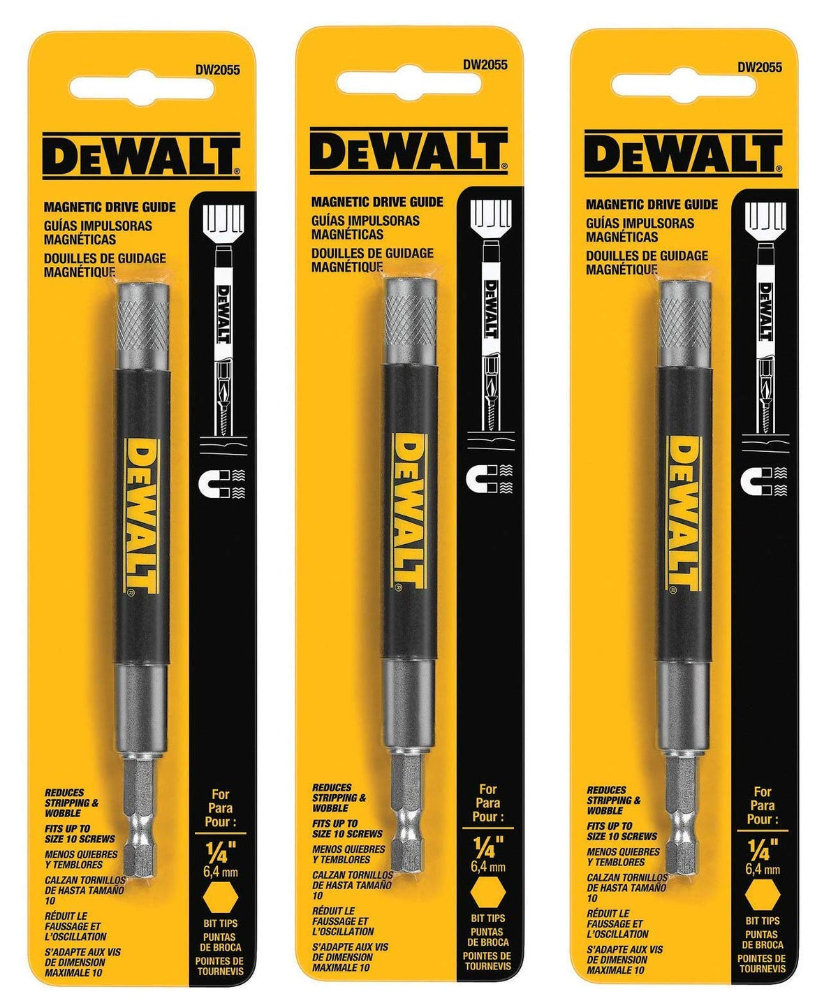 DEWALT DW2055 magnetic bit tip holder front view showing finger protection and screw hold