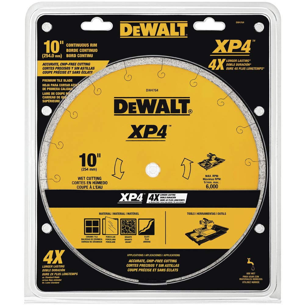 DEWALT DW4764 10-inch porcelain tile diamond blade for wet cutting with long life and smooth cuts