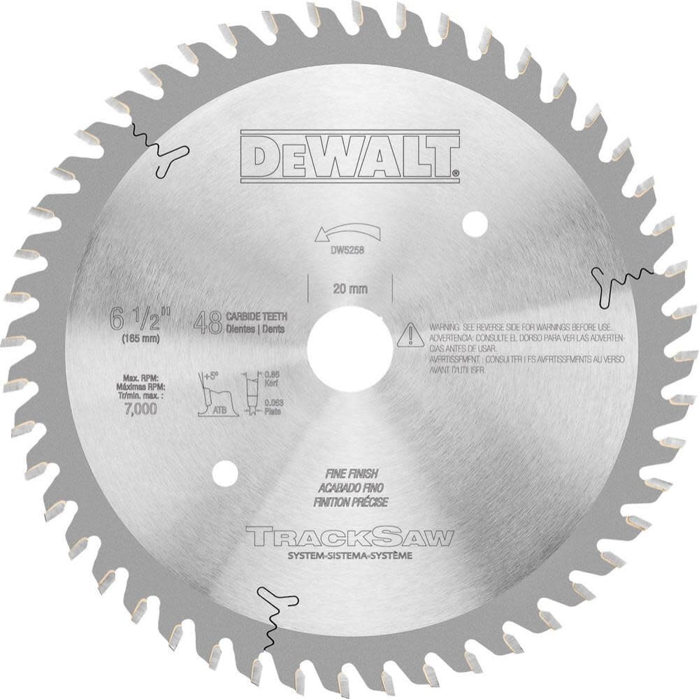 DEWALT DW5258 6-1/2-inch 48T blade for precise track saw cuts