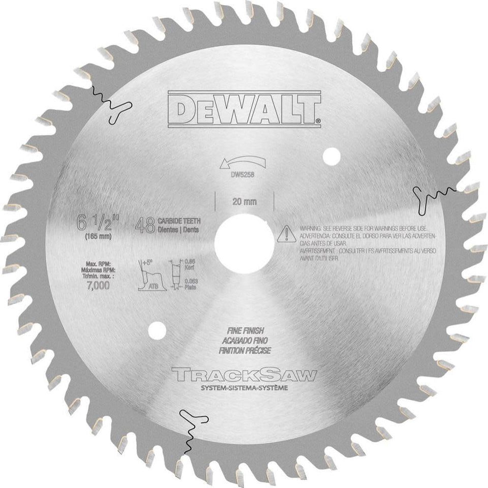 DEWALT DW5258 6-1/2-inch 48T blade for precise track saw cuts
