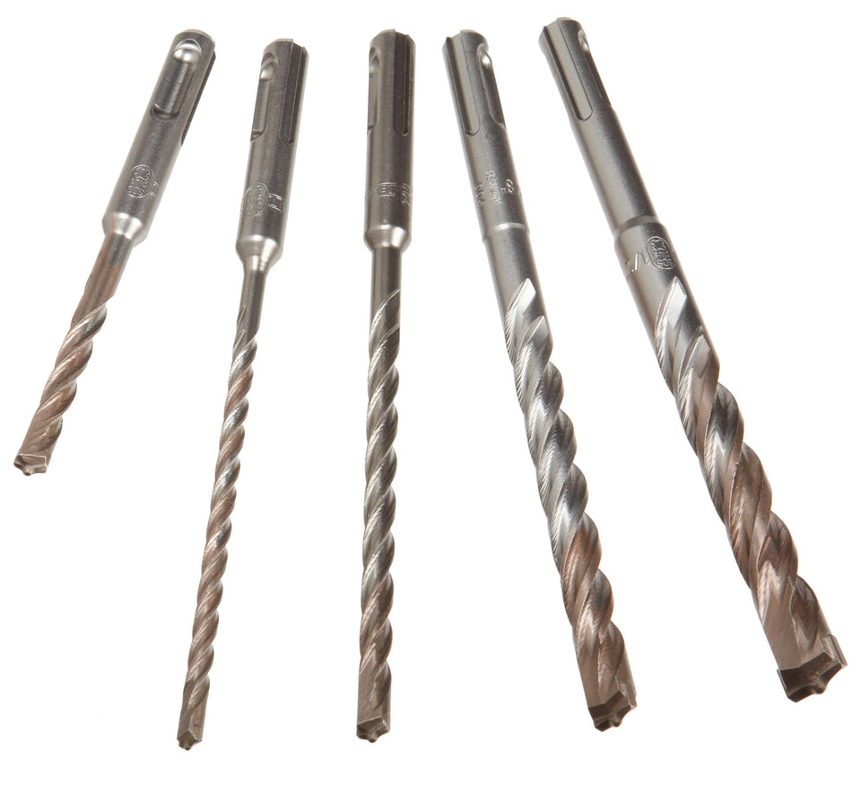 DEWALT DW5470 five-piece rock carbide SDS-Plus hammer drill bit set for clean, precise holes in concrete.
