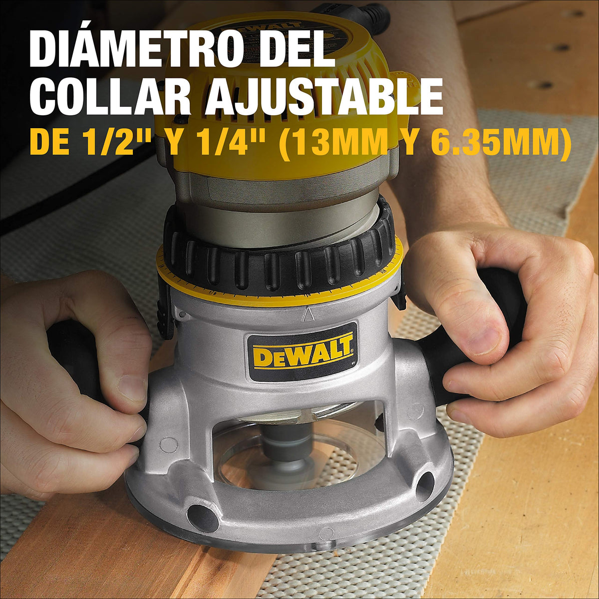 DEWALT DW616 micro-fine adjustment ring enables 1/64-inch depth control.