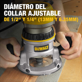 DEWALT DW616 micro-fine adjustment ring enables 1/64-inch depth control.