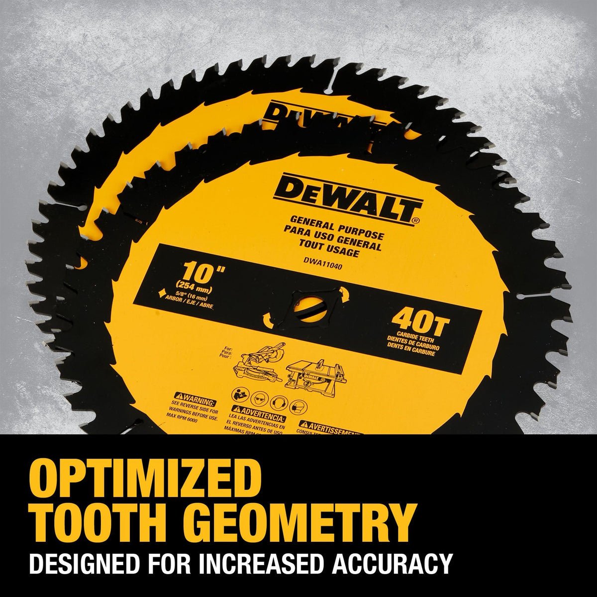 DEWALT DWA110CMB packaging display with blades for long life potential.