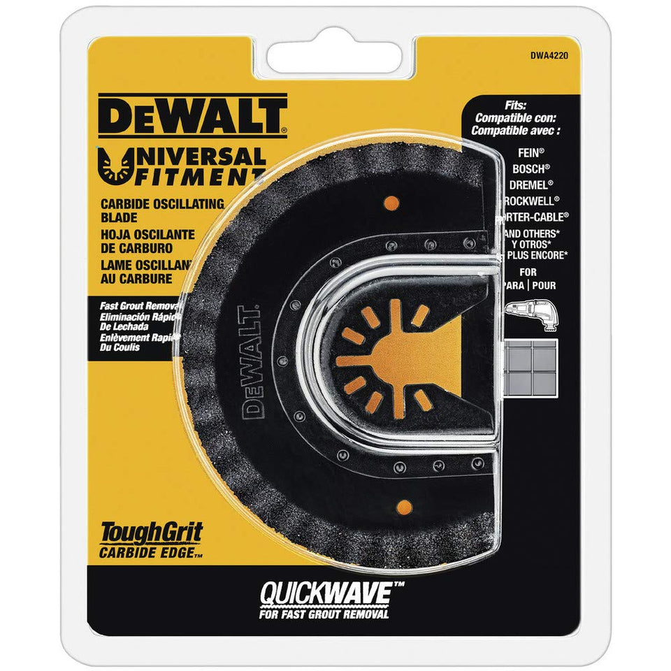 DEWALT DWA4220 carbide grout removal blade profile with universal fit for quick grout work