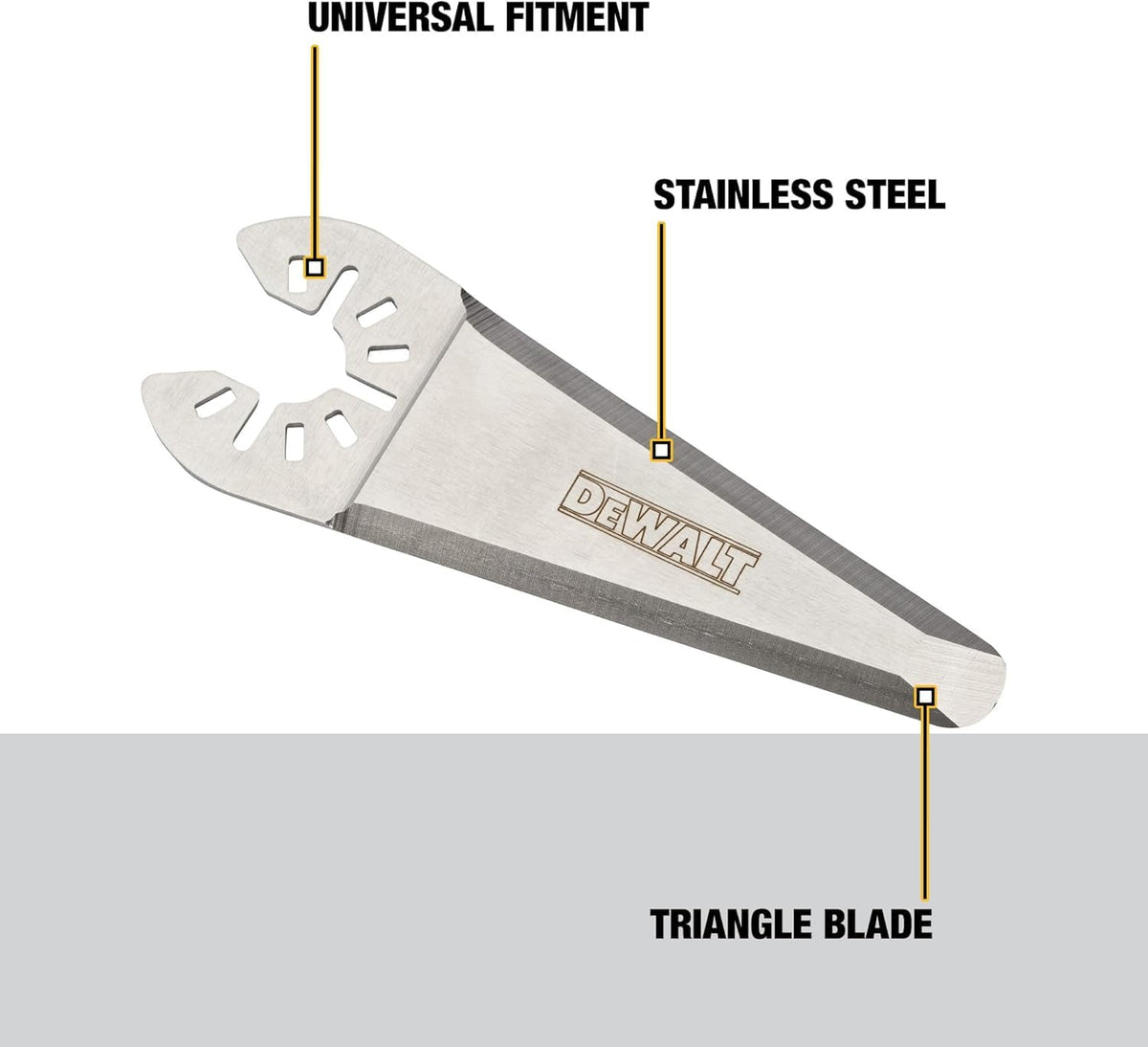 DEWALT DWA4283 three-sided blade close-up for fast drywall cutouts.