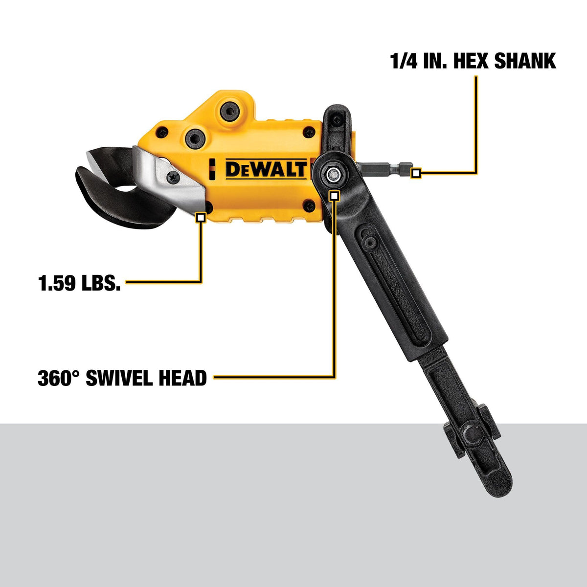 DEWALT DWASHRIR 360 swivel head enables flexible cuts in tight spaces.