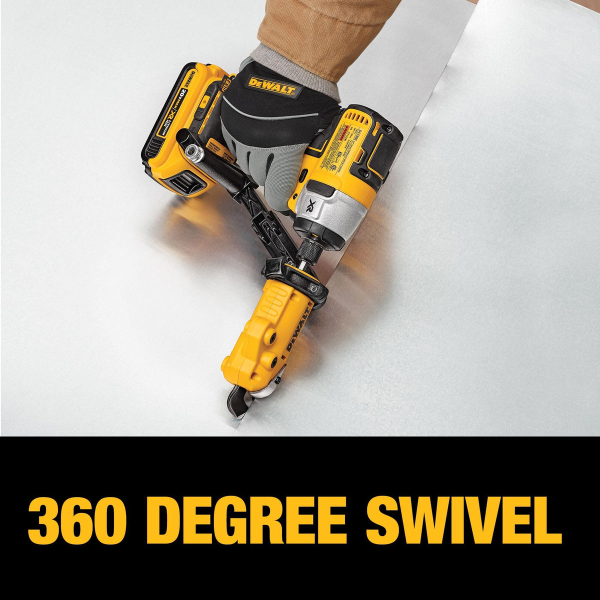 DEWALT DWASHRIR includes one 18ga shear attachment for quick setup.