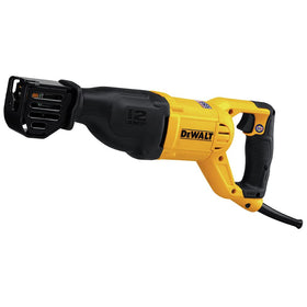 DEWALT DWE305 blade-clamp detail showing quick changes with the lever-action mechanism.
