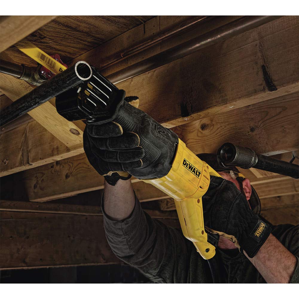 DEWALT DWE305 flush-cut capability with 4-position blade clamp.