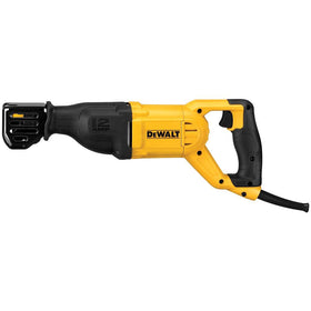 DEWALT DWE305 reciprocating saw front view highlighting rugged build for heavy-duty cuts.