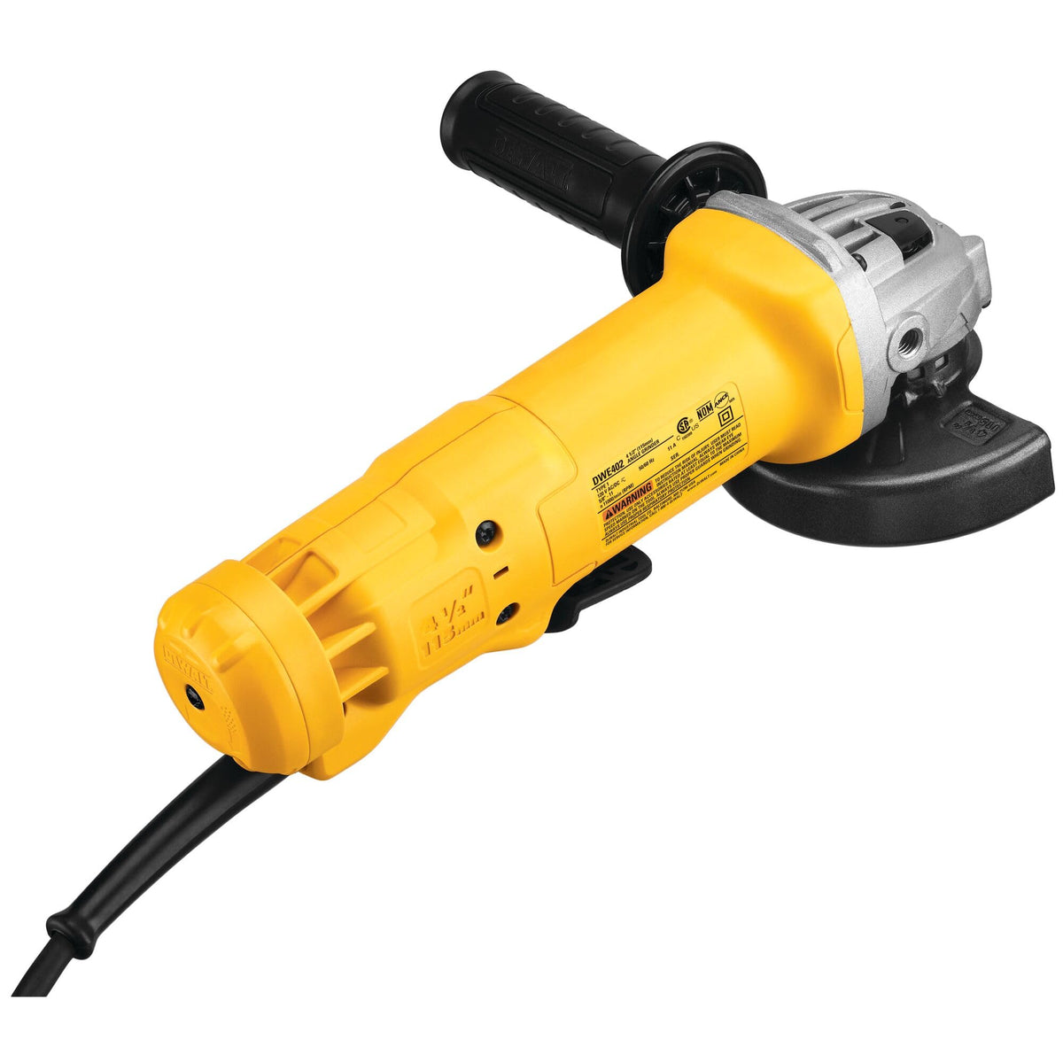 DEWALT DWE402 One-Touch guard rotates 360 degrees for versatile grinding angles