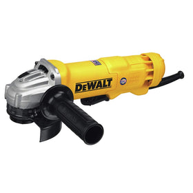 DEWALT DWE402N angle grinder body highlights compact design for tight spaces.