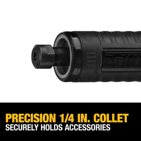 1/4-inch collet securely holds accessories for reliable grinding tasks.