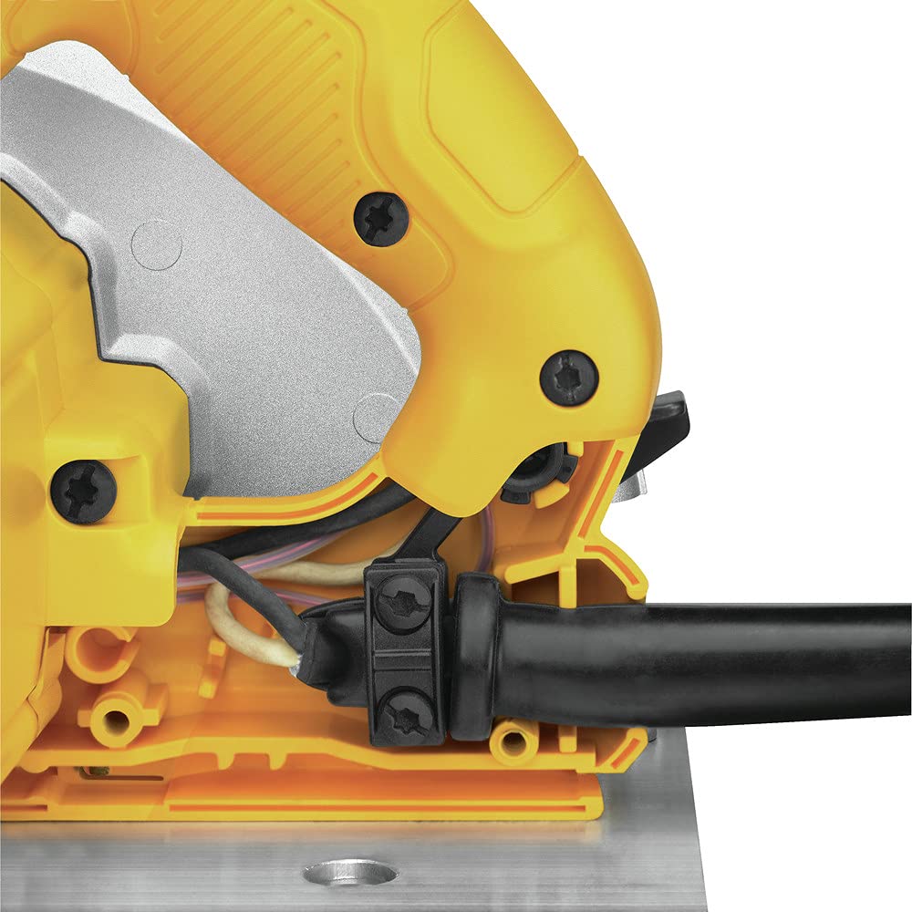 DEWALT DWE575 aluminum base provides stable, accurate cuts.