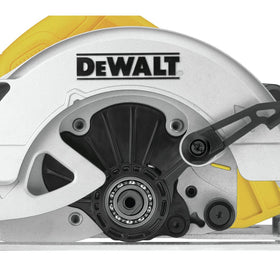 DEWALT DWE575 integrated dust blower keeps the cut line clear.