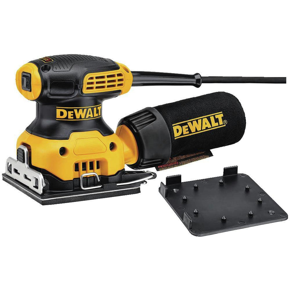 DEWALT DWE6411 front view shows compact palm sander for tight spaces.
