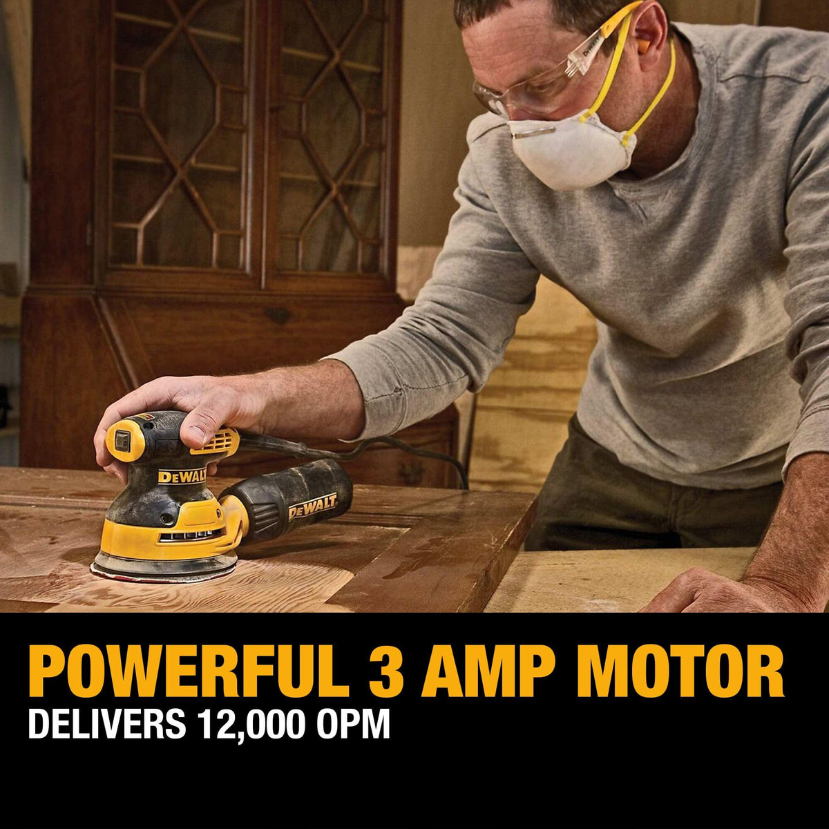 DEWALT DWE6421 counterweight reduces vibration for steady sanding.