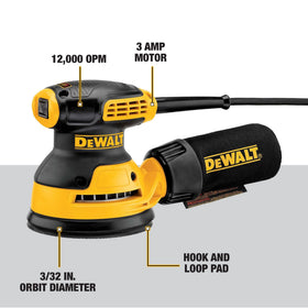 DEWALT DWE6421 rubber overmold grip for comfortable control.