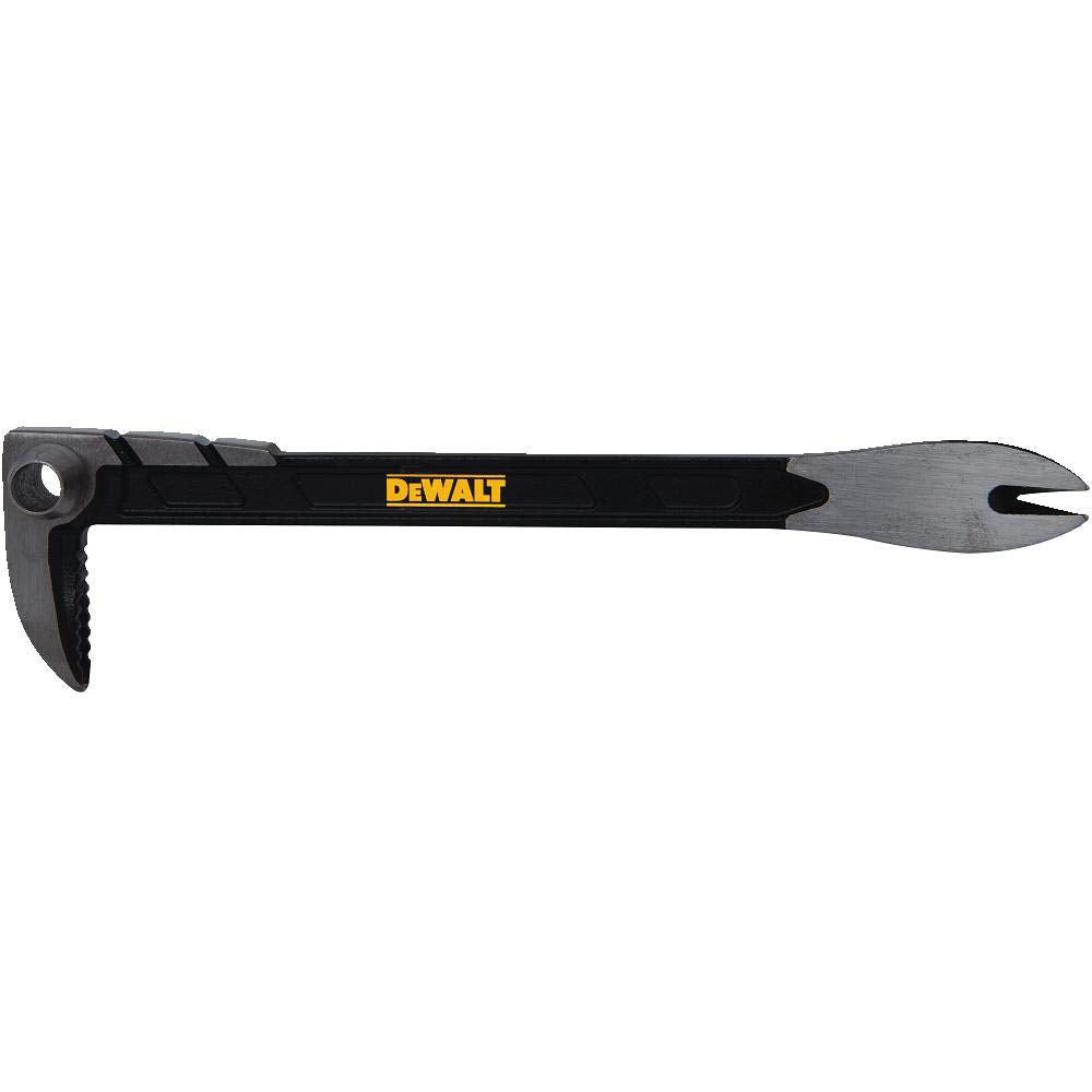 DEWALT DWHT55524 10in claw bar nail digger exposes flush nail heads with minimal wood damage.