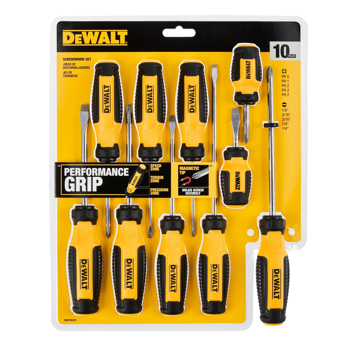 DEWALT DWHT65201 compact storage image shows organized 10-piece kit.