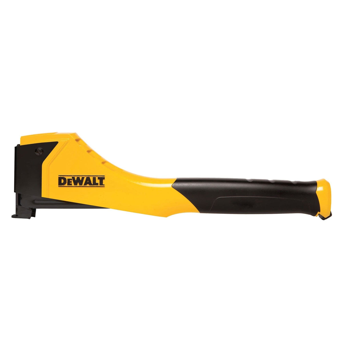 DEWALT DWHTHT450 heavy-duty hammer tacker with ergonomic forward-weighted design for comfortable use.