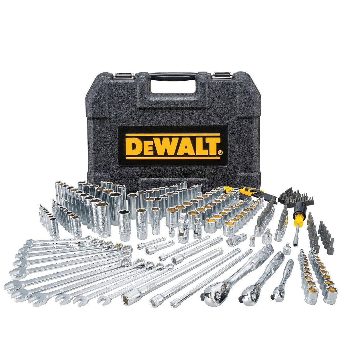 DEWALT 264-piece mechanics tool set in a durable case for easy transport.