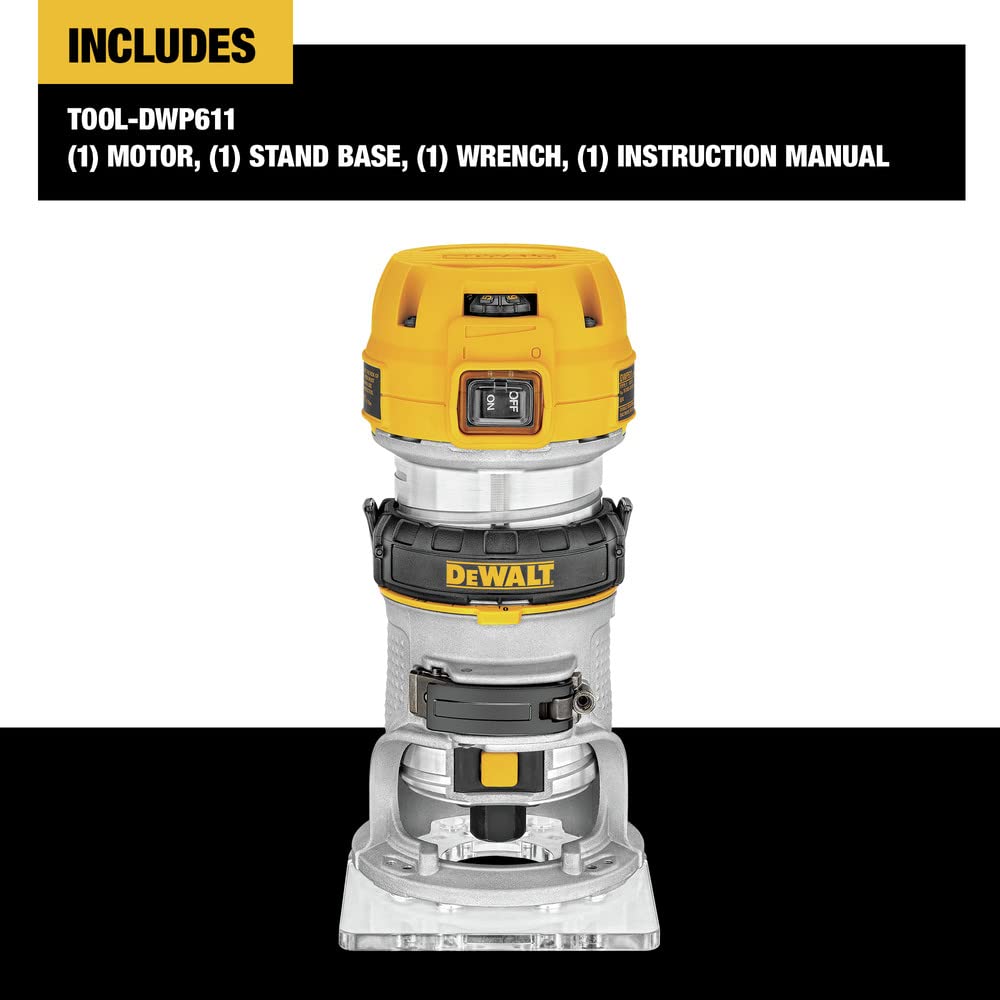 DEWALT DWP611 dual-LED illumination for improved visibility during routing.