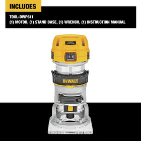 DEWALT DWP611 dual-LED illumination for improved visibility during routing.