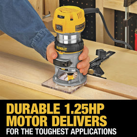 DEWALT DWP611 ergonomic grip improves control during handheld routing.