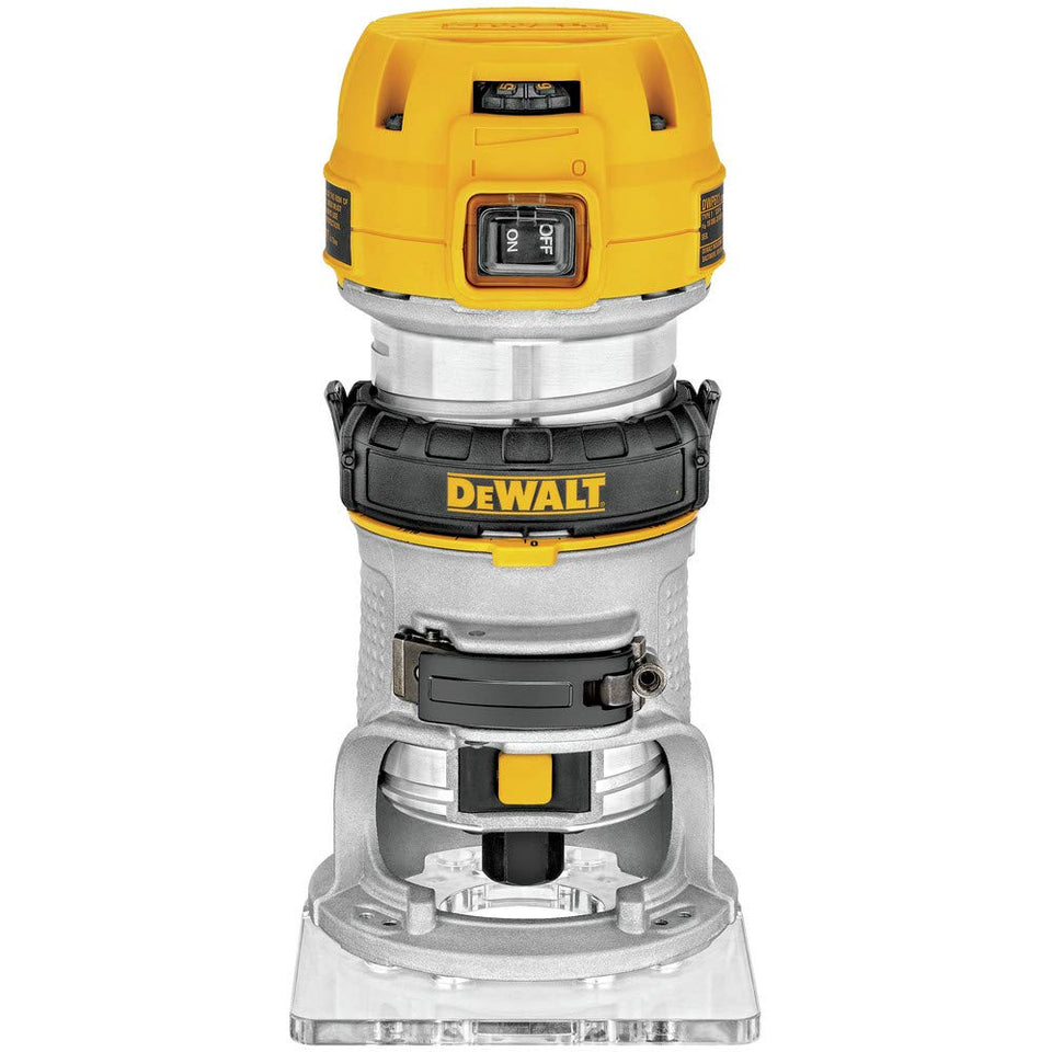 DEWALT DWP611 fixed-base overview emphasizes power for precise bevel cuts and edge work.