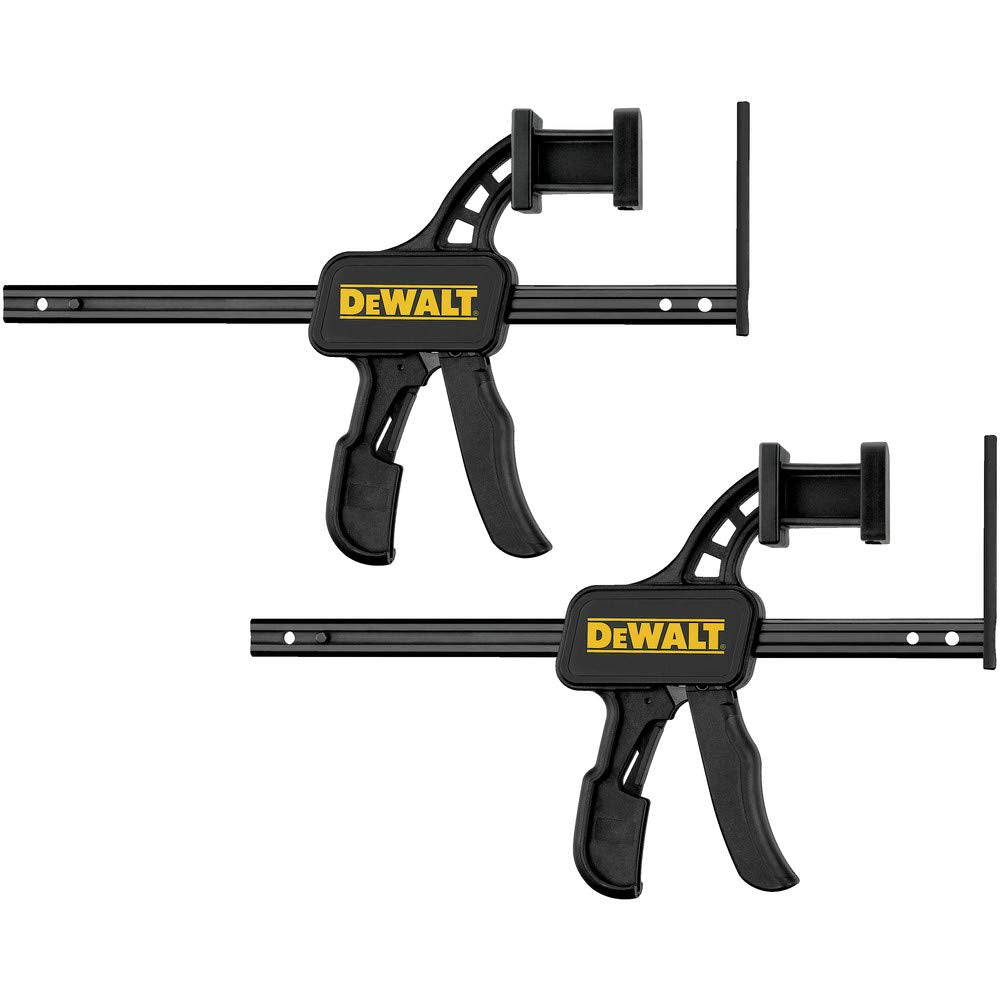 DEWALT DWS5026 track saw clamp enabling quick one-handed setup on compatible tracks