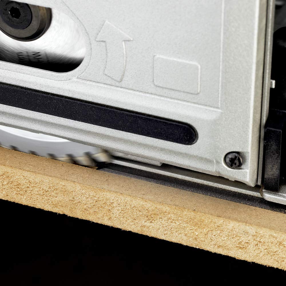 DEWALT DWS520K bevel-and-plunge capabilities enable versatile cutting options.