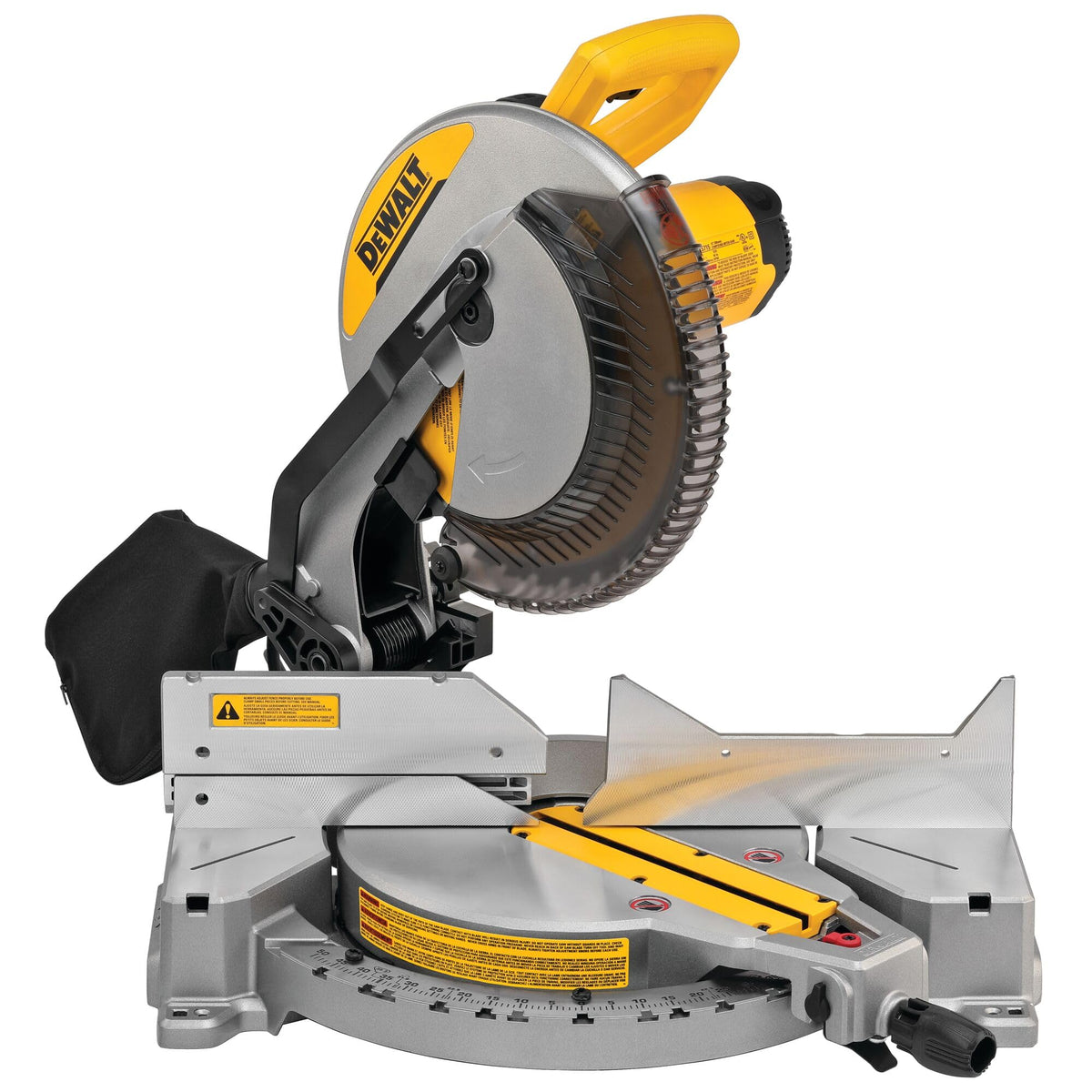 DEWALT DWS715 miter saw body showing rugged construction for precise cuts.