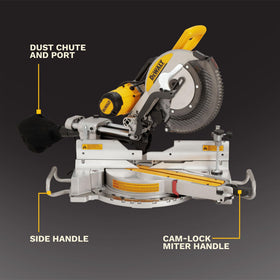 DEWALT DWS779 bevel scale and detent provide precise angle settings